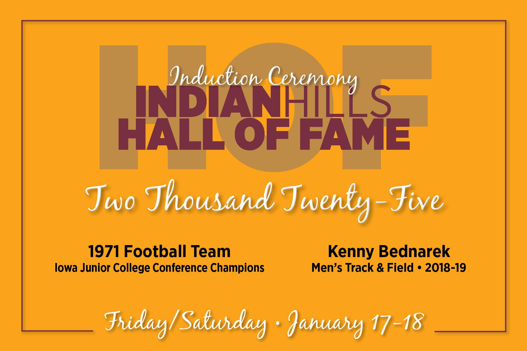 INDIAN HILLS ANNOUNCES CLASS OF '25 HALL OF FAME