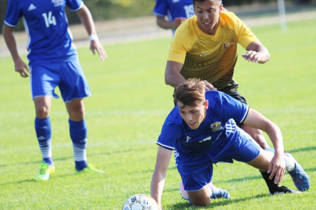 Battling for the ball.
