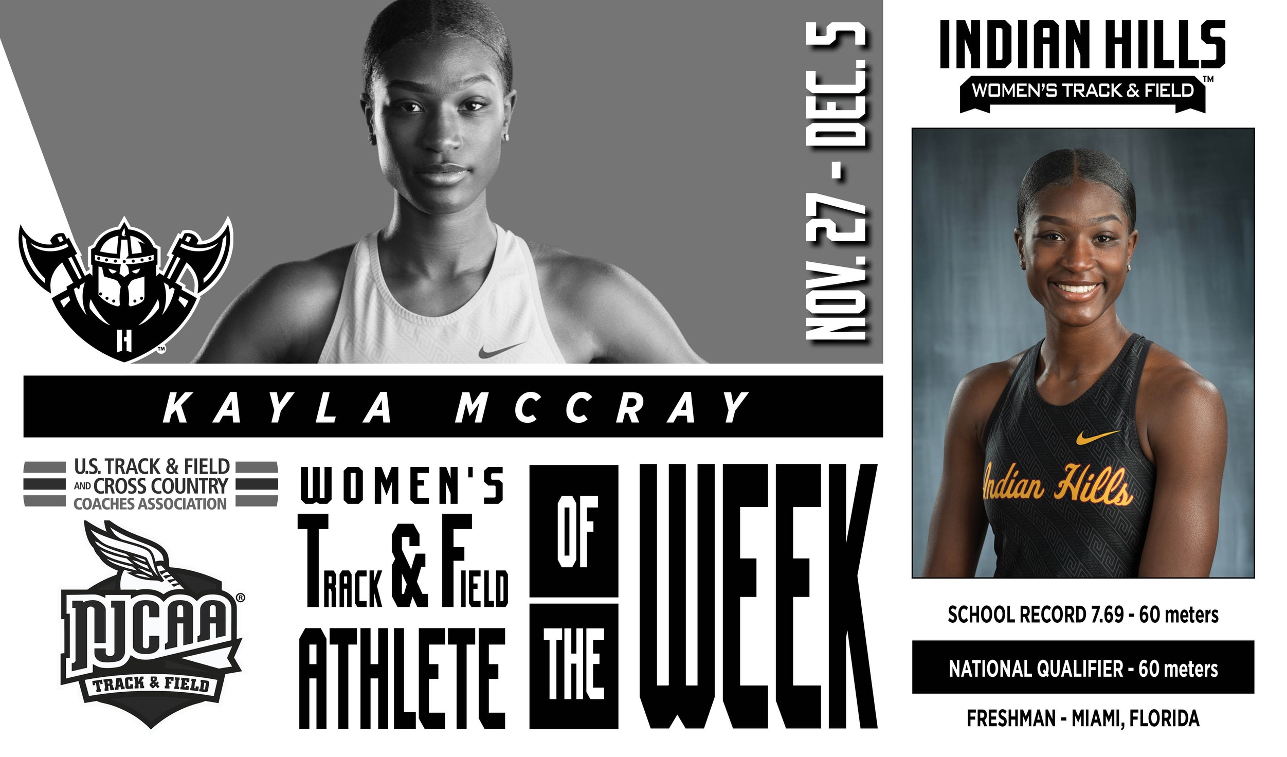 MCCRAY NAMED USTFCCCA ATHLETE OF THE WEEK