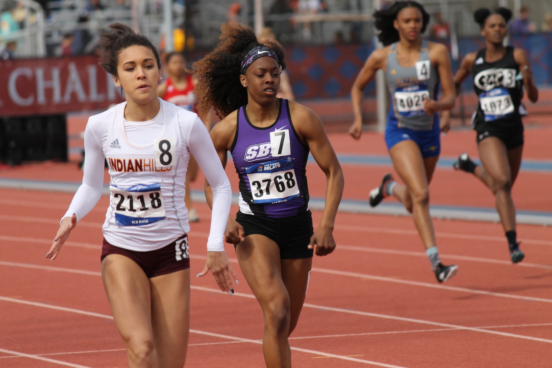 Tyarra English-Paulson leads women's track team at Kansas Relays.
